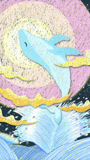 海豚跳跃唯美线圈插画第1张