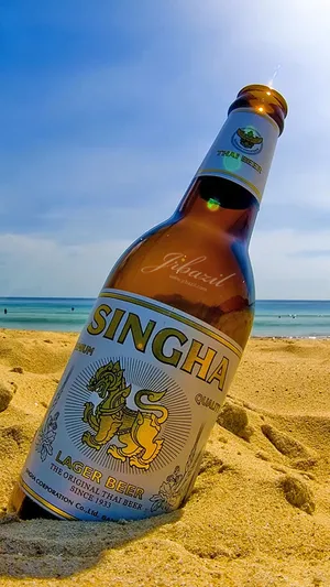 夏日沙滩啤酒瓶