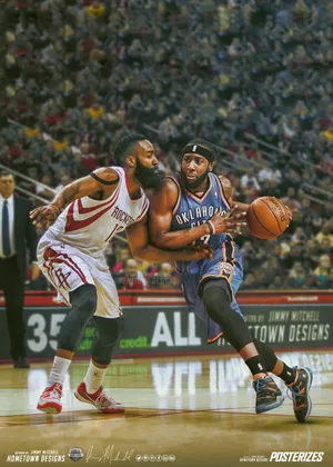 NBA篮球名星火箭队大胡子詹姆斯哈登主场对阵雷霆