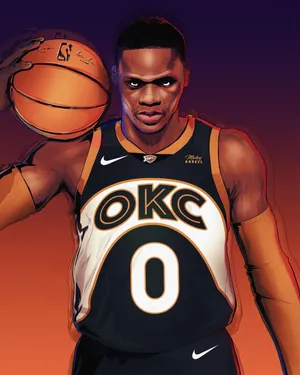 NBA篮球明星韦少拉塞尔威斯布鲁克卡通风格肖像