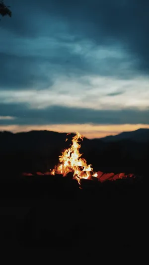 夜晚山林燃烧的篝火唯美摄影