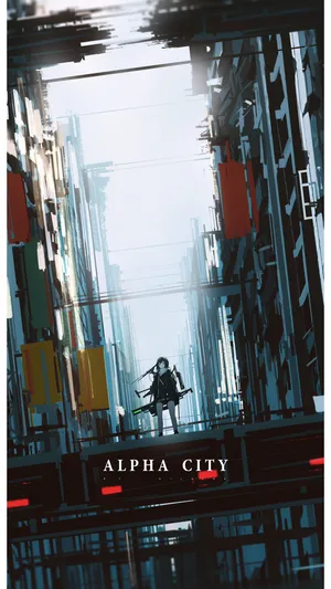 站在天桥的少女剑客手绘插画壁纸