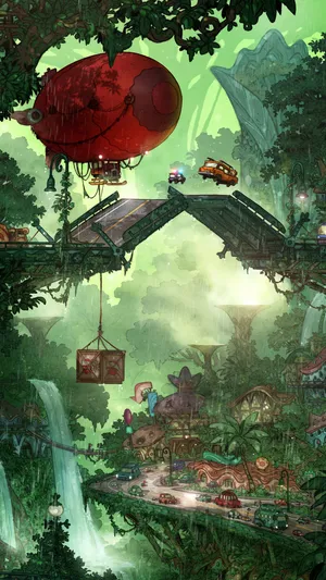 森林城市创意动漫手机背景