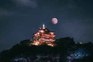中国风建筑阁楼夜景图片