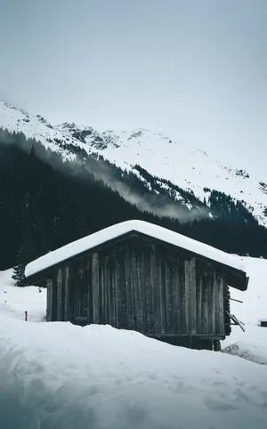 雪域高山雪地小木屋图片第1张
