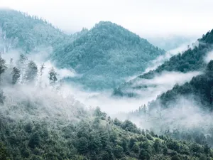烟雾缭绕的山脉图片