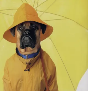撑着黄色雨伞的狗狗图片_1