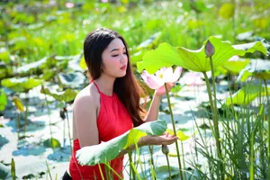 红色肚兜美女写真图片