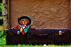 老式行李箱中的布偶玩具图片第张