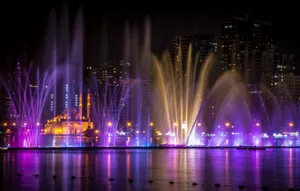 城市夜晚喷泉景观图片
