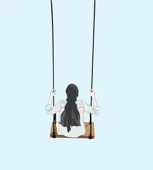 美女荡秋千插画图片