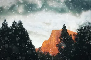 冬季山顶雪花飞舞图片第1张