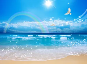 海边彩虹沙滩图片