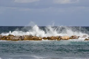 海浪击石图片