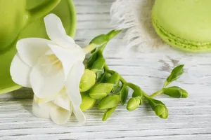 马卡龙饼干和饮料图片第张