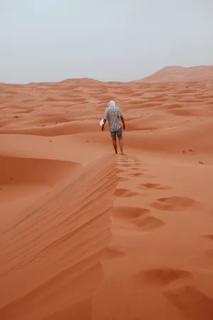 一个人走沙漠背影图片