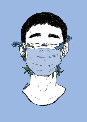 戴口罩男人肖像画图片_1