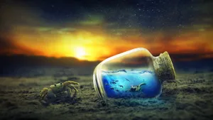 海滩漂流瓶唯美图片_1