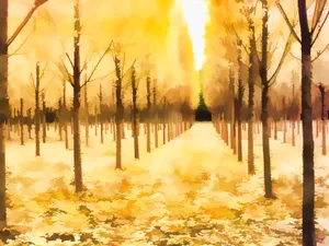 黄色水彩风景画图片_1