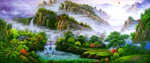 春山烟雨风景油画图片_1