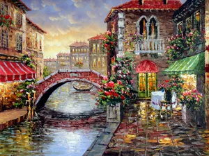 欧美村庄油画美景图片