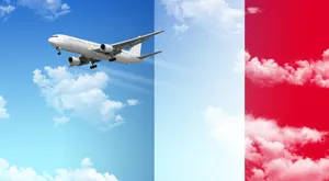 蓝天飞机法国国旗图片_1