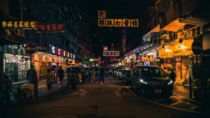 夜色下的香港街道图片_9