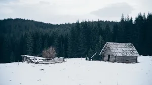 冬季唯美雪中小屋图片_9