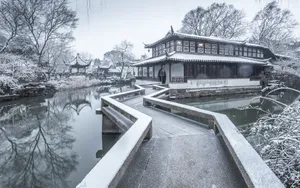 冬季苏州拙政园雪景图片壁纸_4