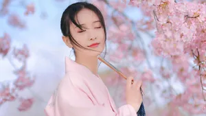 樱花树下的的美女图片_2