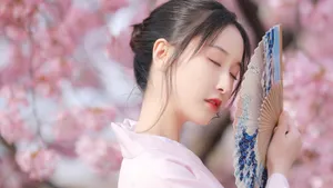 樱花树下的的美女图片_11