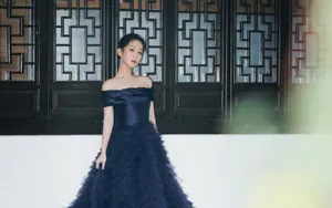 杨紫性感蓝色露肩裙图片_5