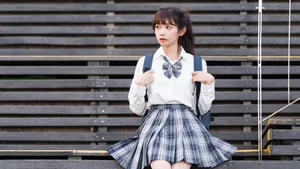 日系jk小清新甜美美女写真壁纸_16