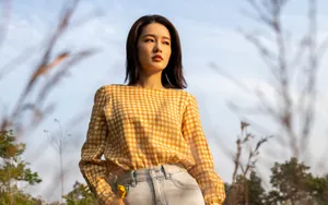 李沁黄色格子衫壁纸_7