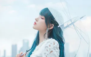 程潇白裙雨中漫步壁纸_5