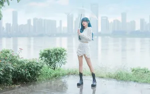 程潇白裙雨中漫步壁纸_9