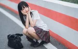 清纯JK美女桌面壁纸_3