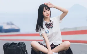 清纯JK美女桌面壁纸_4