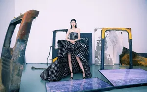佟丽娅格子抹胸裙图片_2