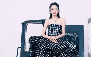佟丽娅格子抹胸裙图片_3