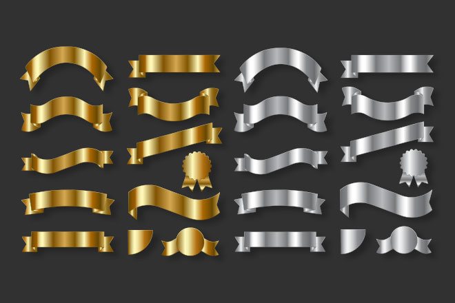 免费金银丝带套装（PSD+Vector）