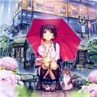 动漫雨天意境打伞头像图片第1张