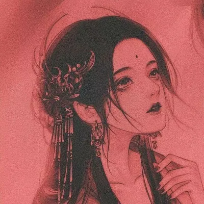 高清暗红色的滤镜古风动漫女生头像图片第1张