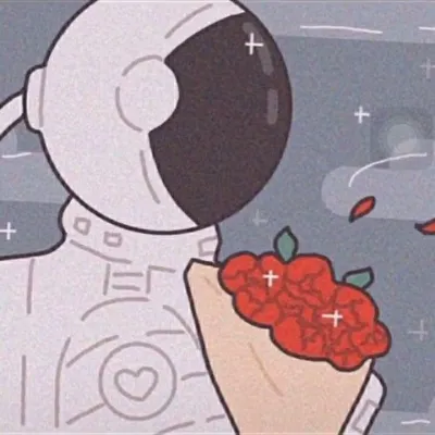 高清捧鲜花的动漫宇航员情侣头像图片第1张