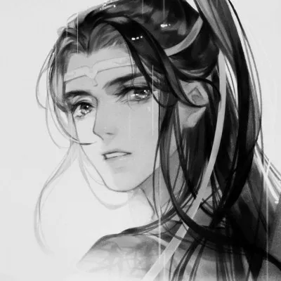 高清好看的古风男头动漫黑白头像图片第1张